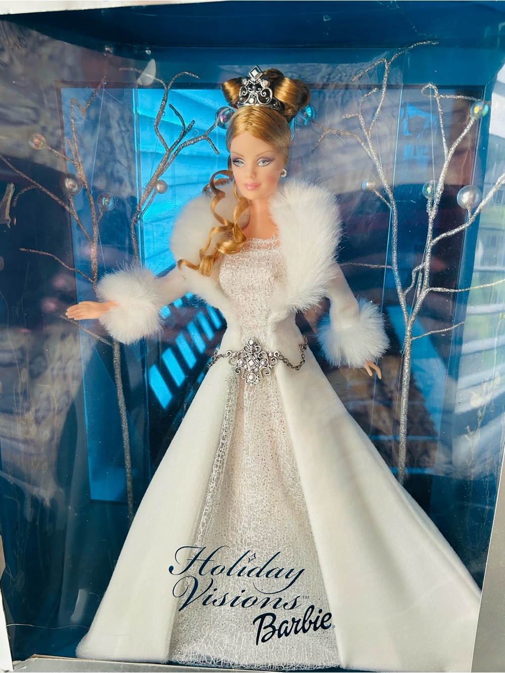 Holiday Visions 2003 Beautiful Barbie in White & Silver Holiday Gown Doll NIB